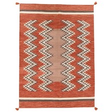 5'1"x7'1" Burnt Orange Southwest Geometric Design Flat Weave Hand Woven Wool Rug
