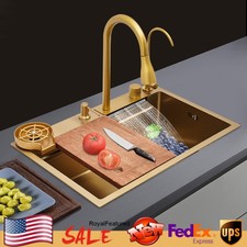 201 Stainless Steel Golden Kitchen Sink With Pull-out Faucet 26.77 18.11 8.66in