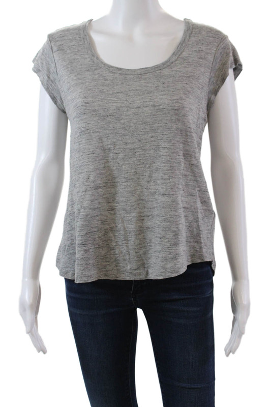 Joie Womens Linen Short Sleeved Round Neck Casual Shirt Gray Size XS