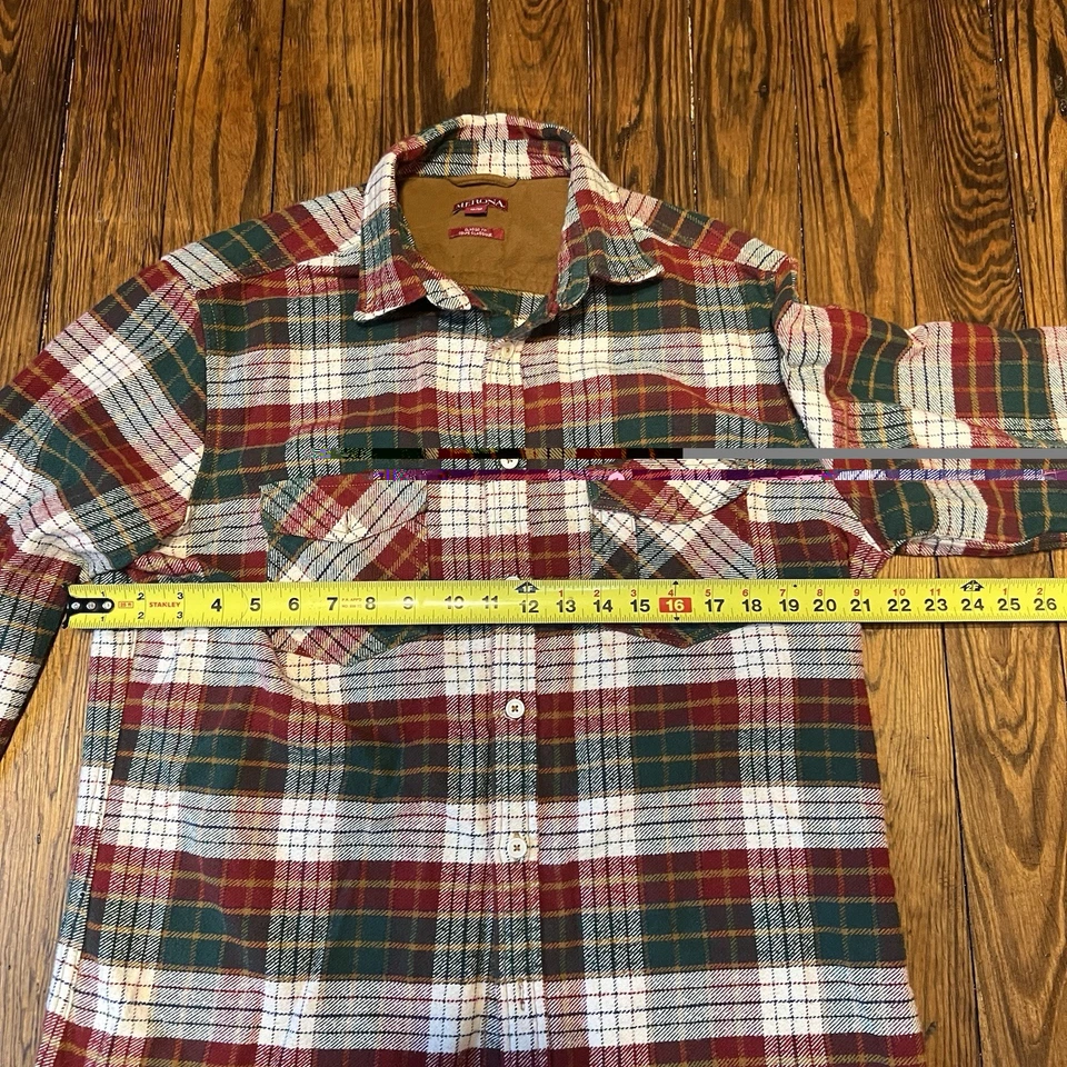 Franela a cuadros roja verde vintage abotonada con parches de gamuza en el codo para hombre M Foto 4 de 4