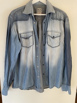 Vintage Cowboy Retro CIPO & BAXX Herren Langarm Distressed Jeans Shirt  Größe XL