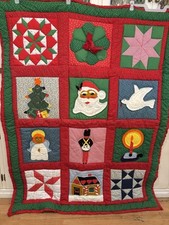 Vintage Christmas Quilt Handmade Appliqu d With Fun Christmas Designs 51x67