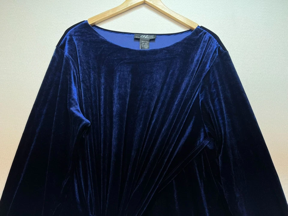Midnight Velvet Womens Midi Dress Long Sleeve Sz 20W Navy Blue Rhinestone Buckle - Image 4 of 4