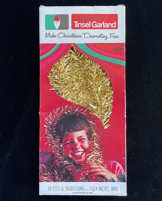 Vintage Tinsel Garland Bright Doubl Glo Gold 1968 Original Box Christmas 18 Ft