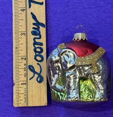 Glass Blown Christmas Ornament Circus Elephant Glittery Toes