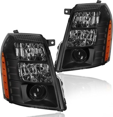 Headlight Assembly, 2007-2014 Cadillac Escalade Black Housing Amber Reflector