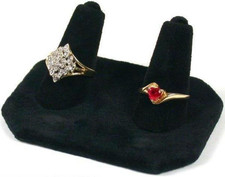 Double Ring Finger Display Black Velvet Jewelry Case