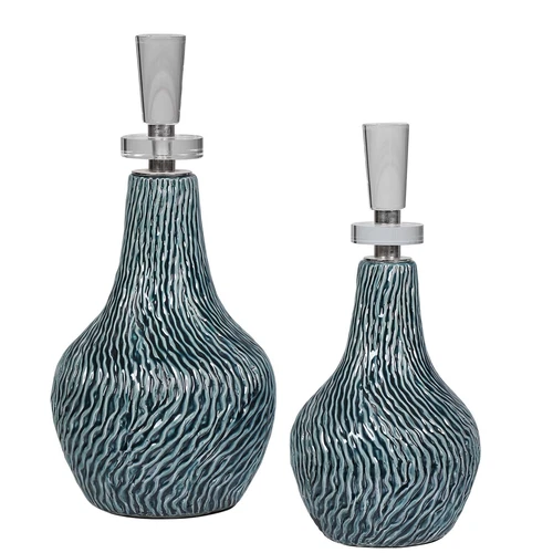 Uttermost Almera Dark Teal Bottles S/2 - Picture 1 of 1