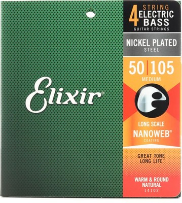 Elixir Strings 14102 Nanoweb Electric Bass Guitar Strings - .050-.105 Medium