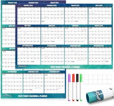 32" x 48" 2026 Wall Calendar Dry Erase - Aurora Green Wall Calendar Wet Dry...