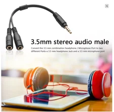 3.5mm Mic Headset Splitter Adapter, 1 TRRS to 2 TRS Audio Converter Cable for Ph