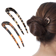 2 Pack French Style Cellulose Acetate Tortoise Shell U Shaped Hair Pins Fork 2