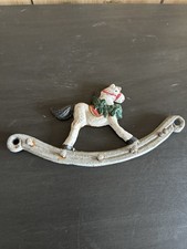 Vtg Hand Painted Christmas Rocking Horse Cast Iron, Wall Hook, Nursery Play Room
