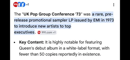 VINYL ALBUM QUEEN DEBUT ALBUM 1973 TEST PRESSING POP GROUP CONFERENCE SAMPLER 73