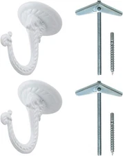 Rocky Mountain Goods Ceiling Swag Hook 2 Pack with Mounting Hardware - White 