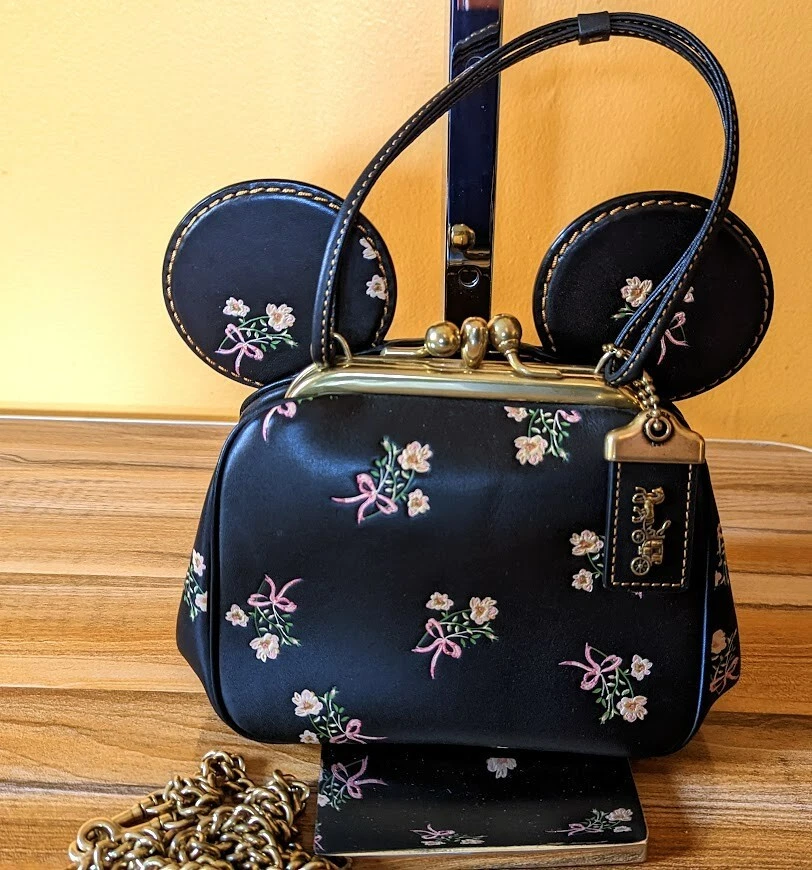 COACH X DISNEY KISSLOCK BAG WITH MICKEY / MINNIE MOUSE EARS BLACK