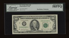 DBR 1990 $100 FRN New York Fr. 2173-B Legacy 58 PPQ Serial B81624885A