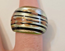 Murano Green Black Gold Glass Ring Italy Sz 7