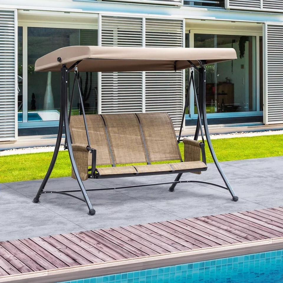 Seater Metal Swinging Chair Seat Metal Fabric Backyard Balcony