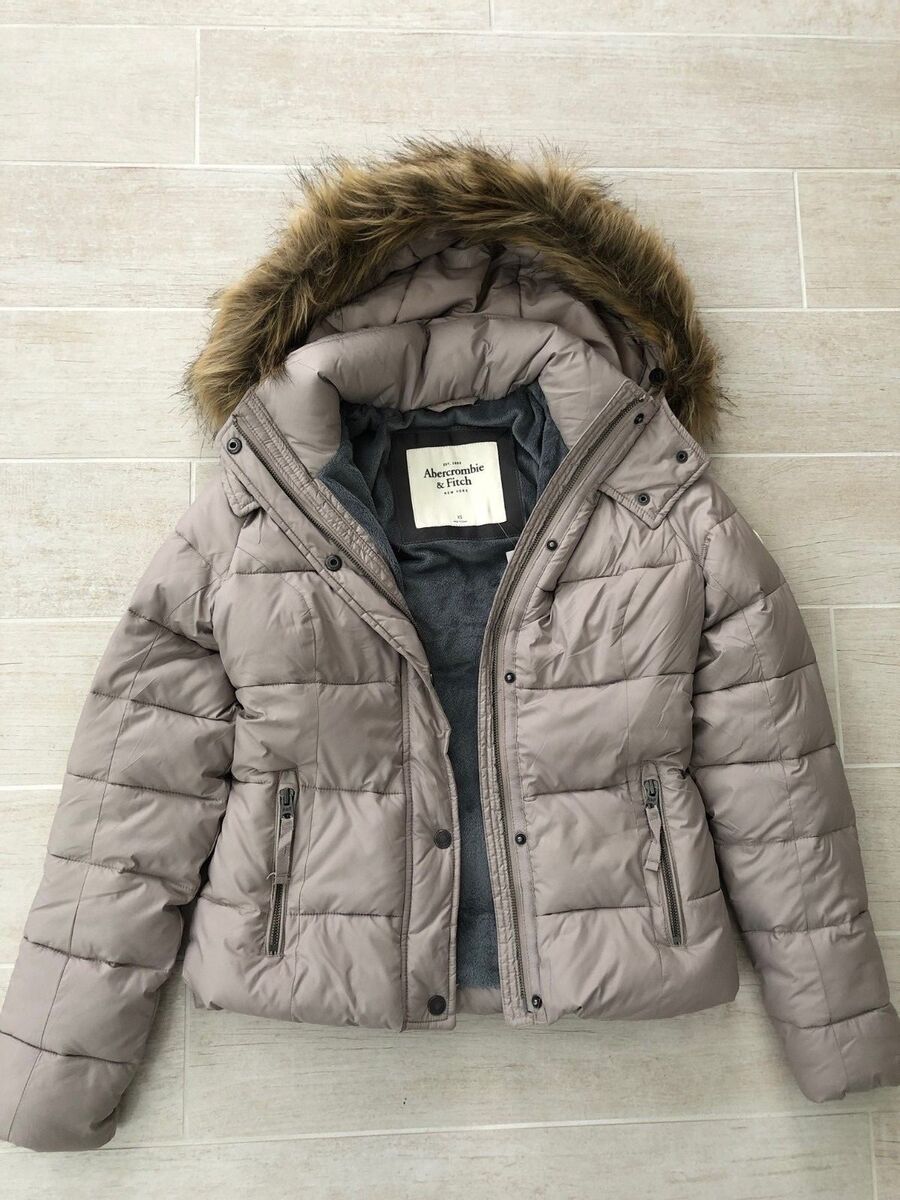 New Abercrombie & Fitch Women Faux Fur Hooded Puffer Jacket Coat