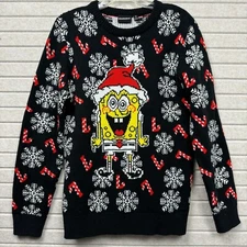 SpongeBob Ugly Christmas Sweater Nickelodeon Snowflakes Candy Canes Men’s M