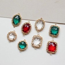 6pcs Oval Crystal Pendant Connector,Clear Glass Rectangle Pendant,Zircon Charm