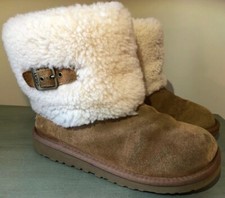 UGG Australia sz 4 Youth Ellee Sheepskin Suede CHESTNUT Winter Boots #1001672