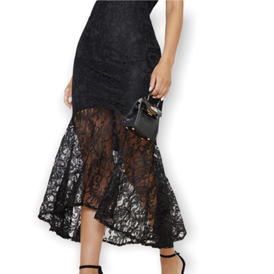 PrettyLittleThing Women's Size 0 Black Lace High Neck Fishtail Midaxi Dress  NWT | eBay