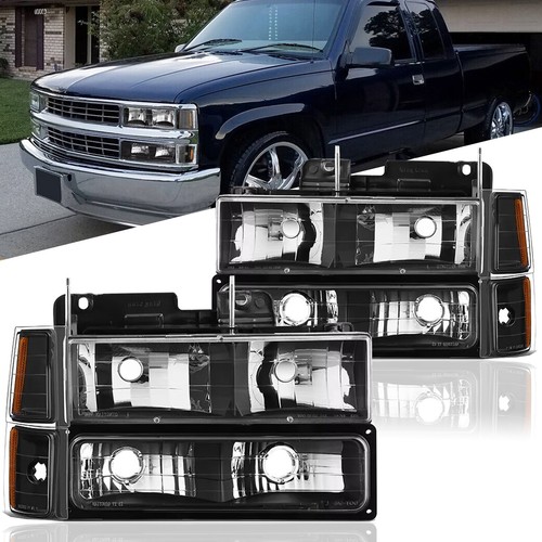 Fari Anteriori Neri Con Luce A U + Luci Frecce LED Per Chevrolet C/K 1994-1999 - Eagle Eyes