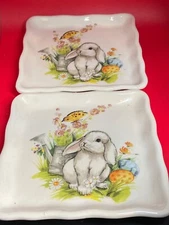 Effetti, Handpainted Bunny Plates, Made in Italy, 7.25" x 7.25"