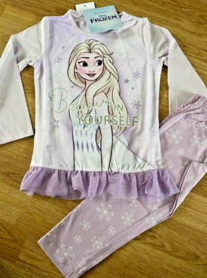 MÄDCHEN FROZEN ELSA Believe in Me FLIEDER LANGER PYJAMA 5-6 Jahre BRANDNEU MIT ETIKETT