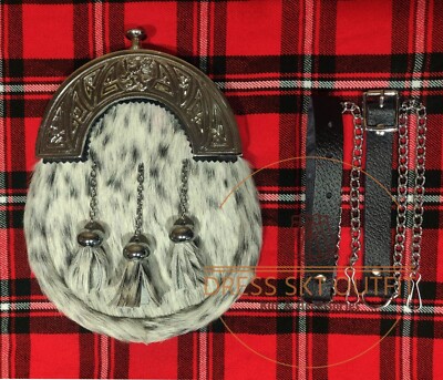 Scottish Full Dress Cow Skin Sporran Highlander Rampant Lion Cantle kilt Sporran