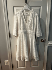 Eliza J Ivy White Lace V-Neck 3/4 Sleeve Full Skirt Dress sz 8 NWT