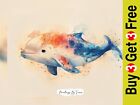Vibrant Marine Watercolor Beluga Whale Splash, Print 5"x7" on Matte Paper