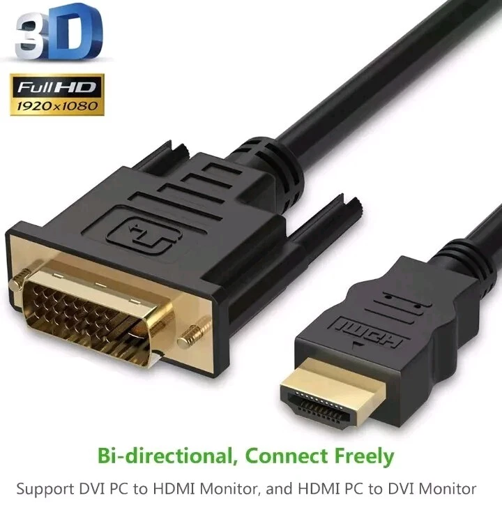 2 x 3 pies HDMI a DVI-D 24+1 pines monitor pantalla adaptador cables macho/macho HD HDTV Foto 4 de 4