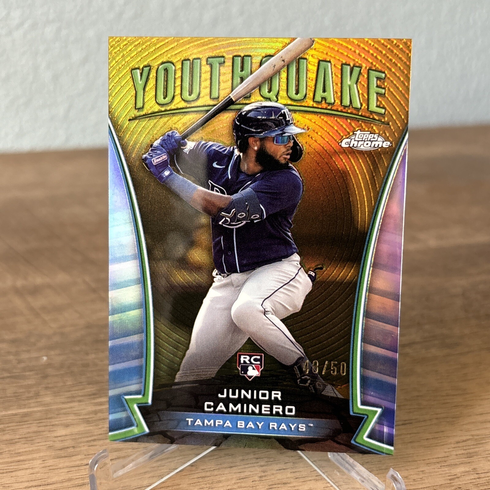 2024 Topps Chrome Junior Caminero Youthquake Gold Refractor Rookie RC /50 Rays
