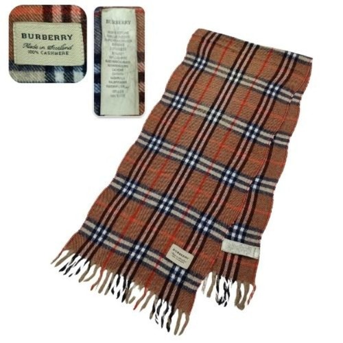 Burberry Classic Nova Check Scarf Brown 100% Cashmere Unisex Scarf Made Scotland