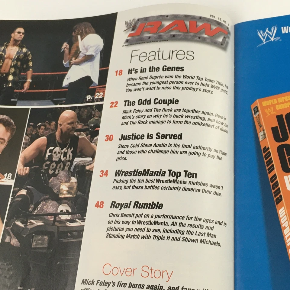 Revista WWE Raw marzo 2004 Sheriff Austin y Mick Foley, con póster sin etiqueta Foto 2 de 4