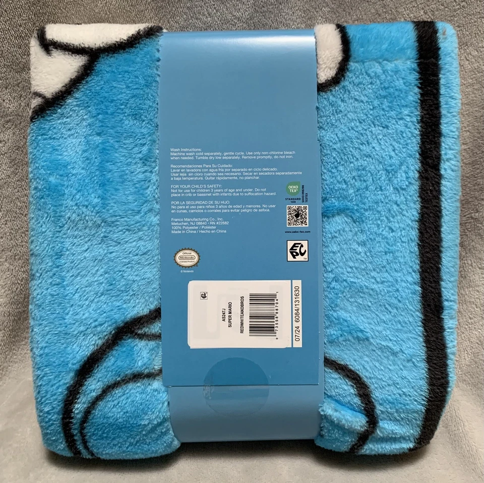 NUEVO Super Mario & Friends Rojo Blanco y Azul Niños 40 x 50 Manta Suave Sedosa Foto 3 de 4