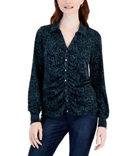 JPR Studio Women's Button Front Knit Top Green/Black SZ XL