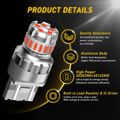 AUXITO T20 7443 7440 RED BRAKE LED STOP TAIL LIGHT BULBS GLOBE BRIGHT ERROR FREE - Picture 3 of 11