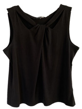 Nine West Woman's Blouse  Black Neck-tie Sleeveless Lined Stretchy Size XL