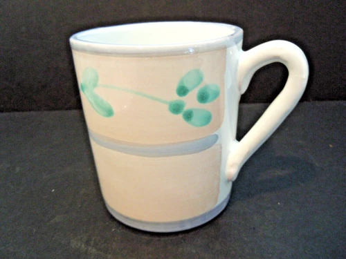 Caleca Italian Pottery Hand Painted Peach 3 Coffee Mugs 4 1/4" tall