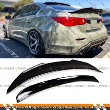 FOR 2014-24 INFINITI Q50 GLOSS BLACK PSM STYLE TRUNK + V2 REAR ROOF SPOILER WING