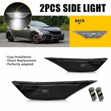 2X Front Fender Smoke White LED Side Marker Light Set For 2016-2021 Honda Civic