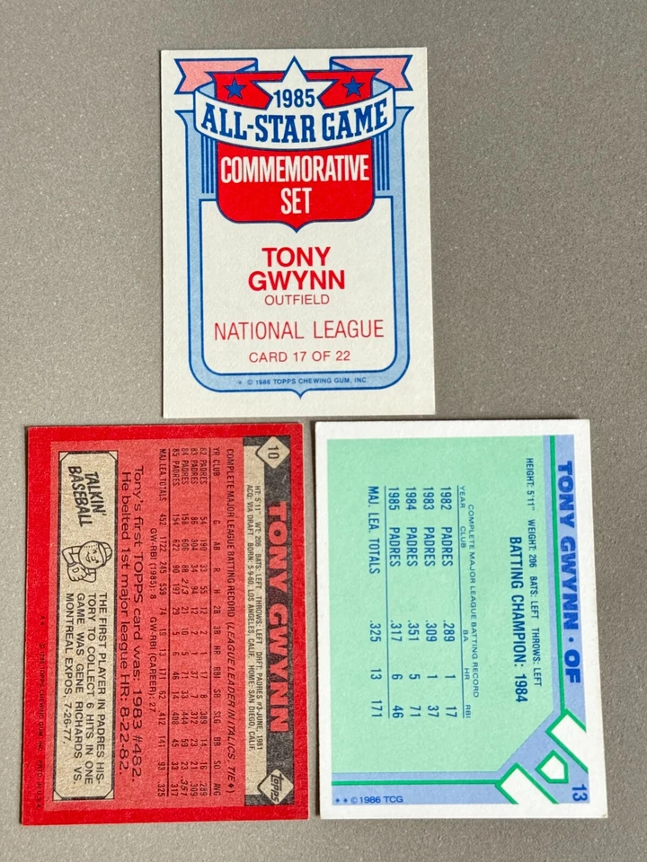 Tony Gwynn -- (3) Card Lot -- 1986 Topps, Woolworth, Topps All Star Glossy - HOF - Image 2 of 3