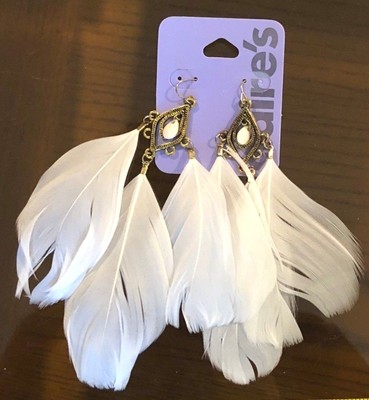 Claire/'s Claires Accessories Official Earrings Feather White Pink £7 RRP