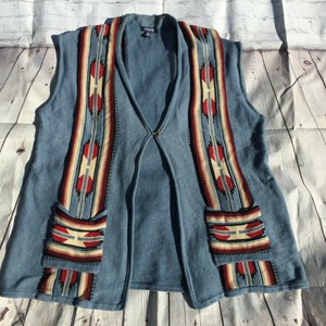 CHAPS Blue Sleeveless Long Knit Sweater Vest Classic Southwest Print Size 2X | eBay