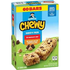 Quaker Chewy Granola Bars Variety Pack 60 Ct – Assorted Flavors Snacks.