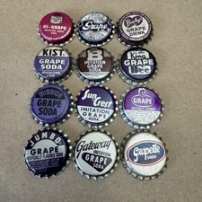 12 GRAPE Soda Bottle Caps Cork Lot Gateway King Bee Kist Mission Bireley’s Sun
